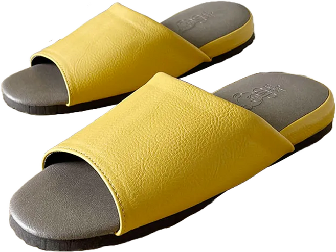 TAIWAN SLIPPER 台灣犀利趴 極致風格 厚跟紓壓皮質室內拖鞋, 橙黃, 1雙