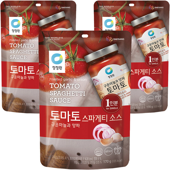 청정원 토마토 스파게티 소스 구운마늘과 양파, 170g, 3개