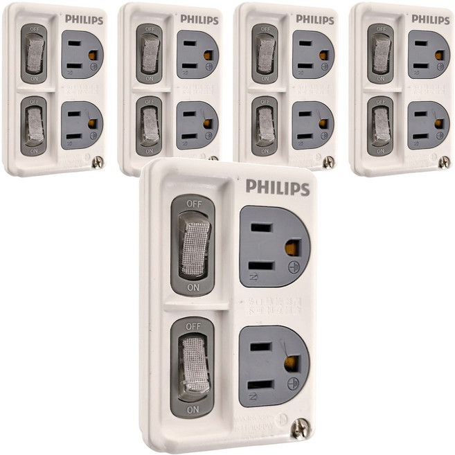 PHILIPS 飛利浦 台灣公司貨 節能開關 2開2插分接式插座 CHP3020W/96, 99mm, 白色, 5個