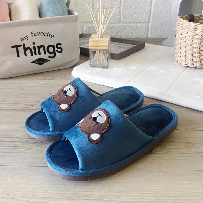 TAIWAN SLIPPER 台灣犀利趴 輕活系列 家居室內拖鞋 舒絨小熊, 湖藍色, 1雙