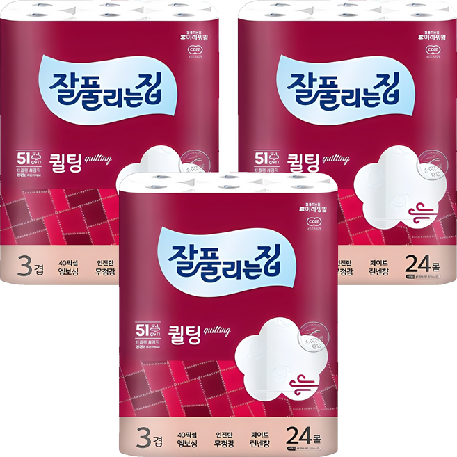 잘풀리는집 퀄팅 3겹 화장지, 30m, 24롤, 3개