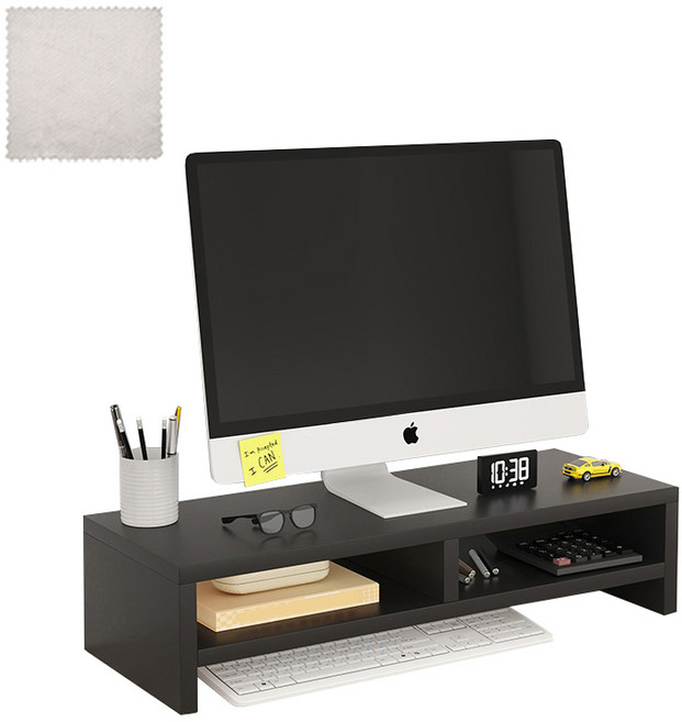 엠디유마켓 프리미엄 모니터 받침대 + 모니터전용타월 세트, 블랙