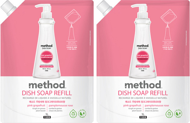 메소드 주방세제 핑크그레이프후르트향 리필, 1L, 2개