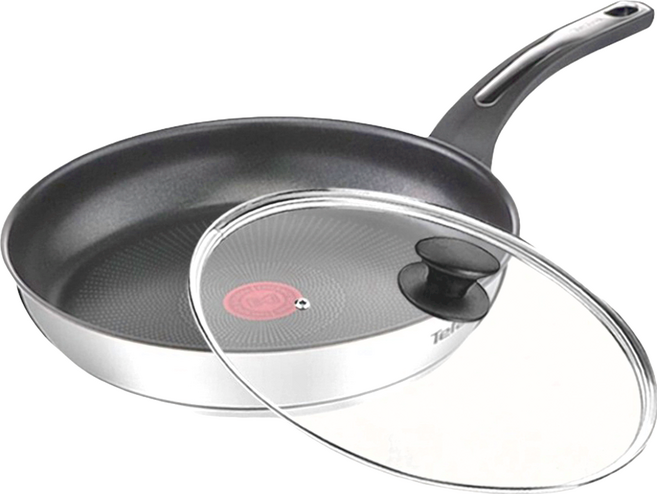 Tefal 特福 電磁爐適用 精靈複合不鏽鋼系列 不沾鍋平底鍋 + 玻璃蓋, 28cm, 1組
