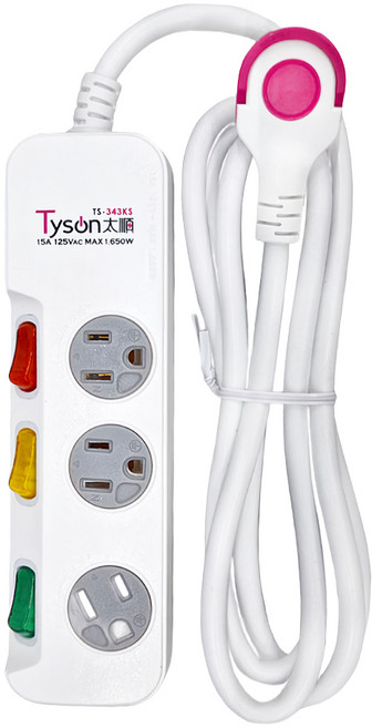 Tyson 太順電業 4開3插 防雷擊 防塵蓋延長線插座 3孔 VCTF雙絕緣線材 4N級高純度無氧銅導體 高耐熱防火機身, 1.8m, 白色, 1個