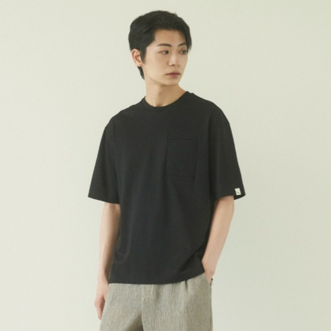 210 edit COOL TENSION 圓領口袋短袖 ZE2TS111, 霧面黑