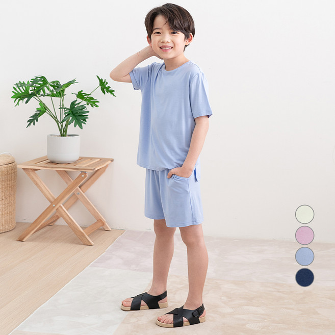 롤리트리 아동용 레이온 스판 찰랑 오버핏 반팔 라운지웨어 세트