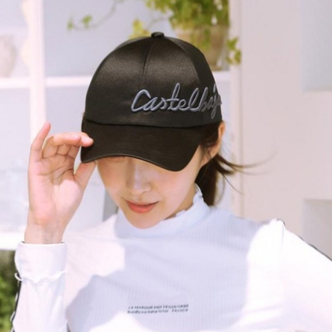 까스텔바작 여성용 자수 레터링 탈부착 쉬폰 리본 경량 골프 모자, 블랙, 1개