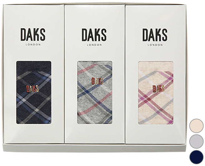 닥스 여성용 숙녀 컬러배색체크 3족양말 선물세트 + 쇼핑백