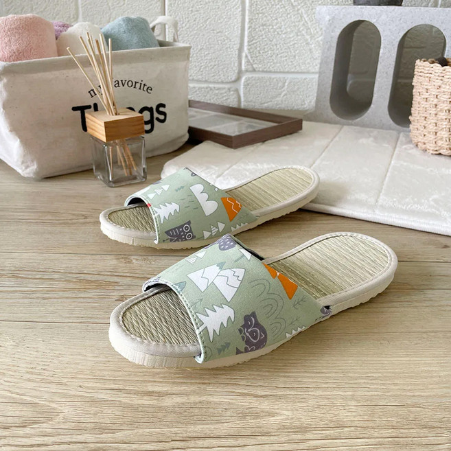 TAIWAN SLIPPER 台灣犀利趴 i Slippers 小時光 真草蓆室內拖鞋, 動物之森 綠色, 1雙