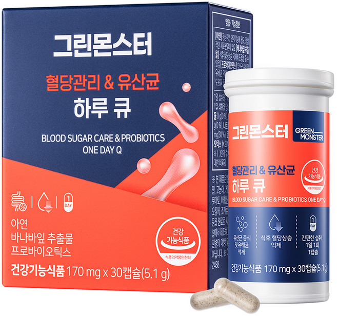 그린몬스터 혈당관리 앤 유산균 하루 큐 5.1g, 1개, 30정