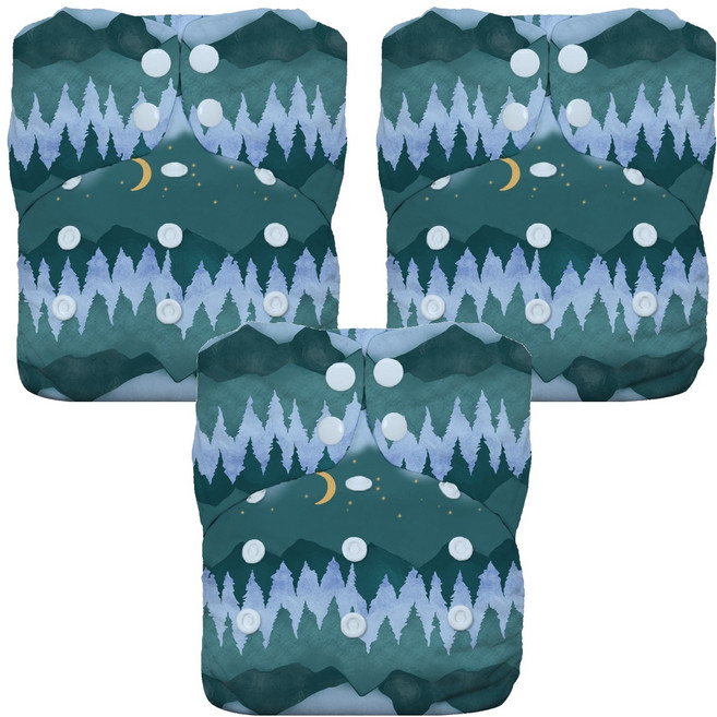 THIRSTIES 成長型一體式 AIO布尿布 乾爽有機棉 壓扣, Mountain Twilight, 3件