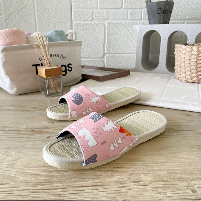 TAIWAN SLIPPER 台灣犀利趴 i Slippers 小時光 真草蓆室內拖鞋 台灣製, 動物之森 粉色, 1雙