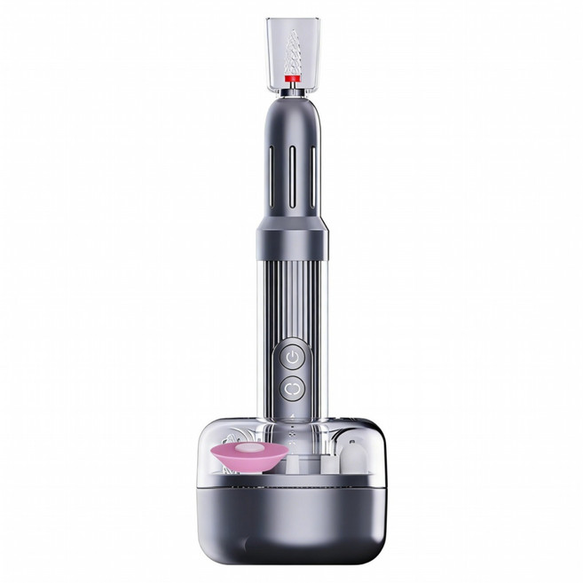 ANTIAN 電動美甲打磨機 便捷式指甲修護美甲機 去死皮拋光機 磨甲卸甲儀 自帶充電底座, 1個, 深灰色