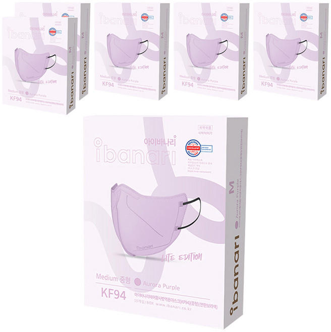 아이바나리 에어황사방역용 마스크 중형 KF94, 10개입, 6개, 오로라 퍼플