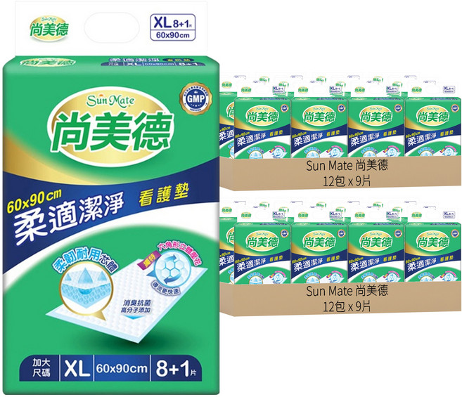 Sun Mate 尚美德 柔適潔淨看護墊, XL(60 x 90cm), 9片, 24包