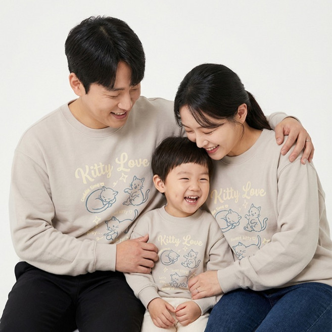 Little rabbit 家庭貓咪素描親子裝上衣