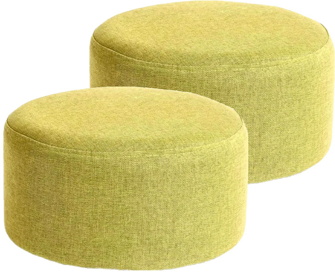 Mega 簡約素面圓形小椅凳 綠色 直徑28x16公分 合成木框架+亞麻布, 1件