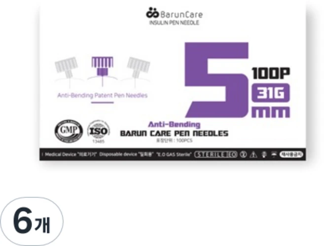 바른케어 인슐린 삭센다 펜니들 5mm 31g, 6개, 100개입 - 쿠팡