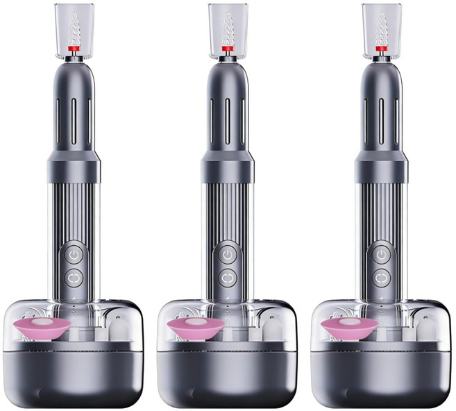 ANTIAN 電動美甲打磨機 便捷式指甲修護美甲機 去死皮拋光機 磨甲卸甲儀 自帶充電底座, 3個, 深灰色