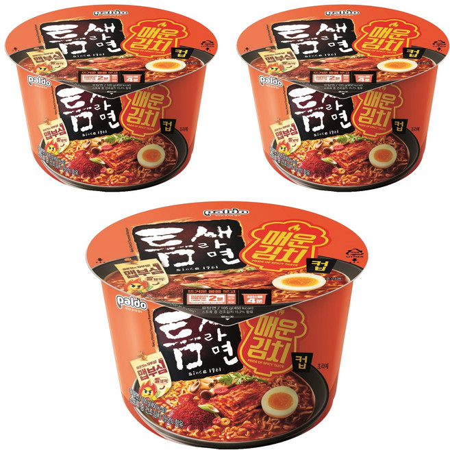 틈새라면 매운김치 컵 105g, 3개