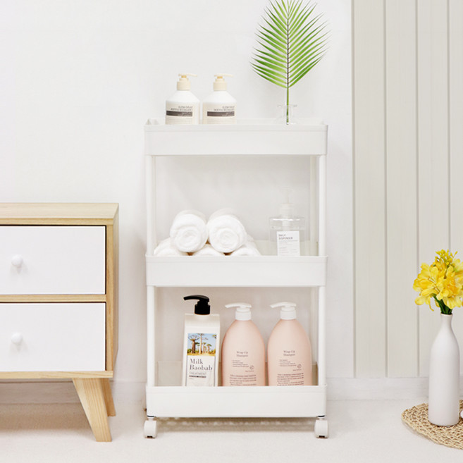 팬물산 수납 선반 트롤리, 화이트, 3단