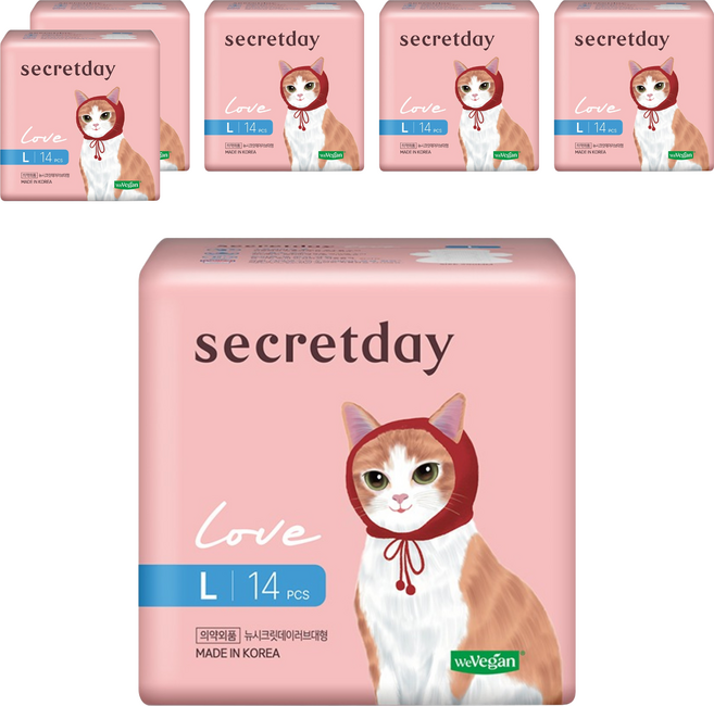 secretday 韓國原裝進口 Love系列 蝶翼衛生棉, L(29cm), 14片, 6包