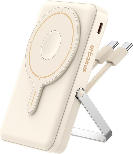 어반어스 PD 22.5W 고속충전 케이블 일체형 거치대 맥세이프 보조배터리 10000mAh 멀티단자, 베이지, UB-MSWL23W10