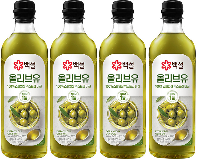 백설 엑스트라버진 압착 올리브유, 900ml, 4개