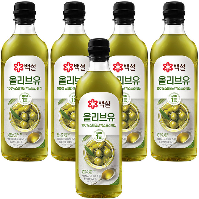 백설 엑스트라버진 압착 올리브유, 900ml, 5개