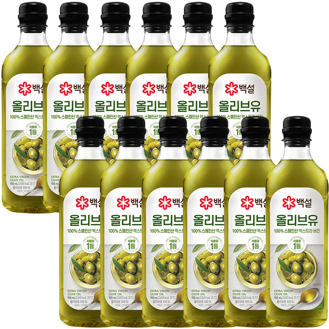 백설 엑스트라버진 압착 올리브유, 900ml, 12개