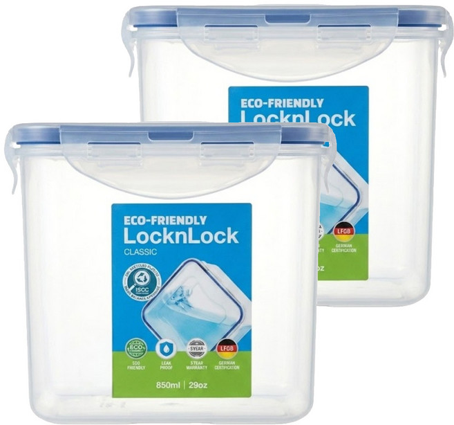 LocknLock 樂扣樂扣 PP保鮮盒 850ml, 1個容器 + 1個蓋子, 2組