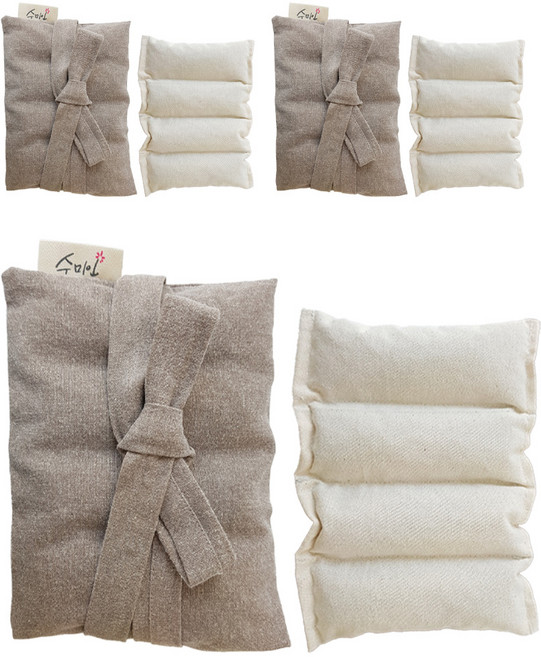 수미인 팥찜질팩 + 주머니 세트 대형 베이지, 3세트