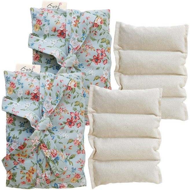 수미인 팥찜질팩 + 주머니 세트 대형 블루플라워, 2세트