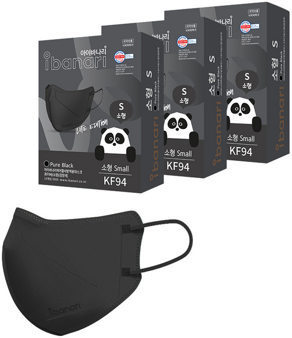 아이바나리 에어 황사방역용 마스크 소형 S KF94, 10개입, 3개, 퓨어블랙