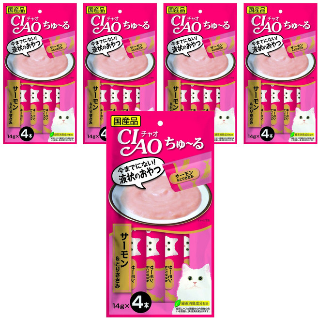 INABA CIAO 啾嚕 肉泥, 鮭魚 + 雞肉, 56g, 5袋