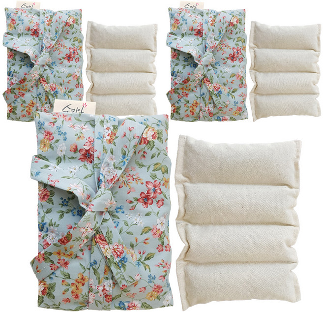 수미인 팥찜질팩 + 주머니 세트 대형 블루플라워, 3세트