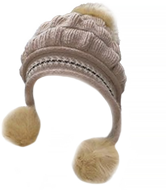 捷華 雙色花邊毛帽二件組 柔軟舒適 保暖時尚 三球設計 捲邊細節