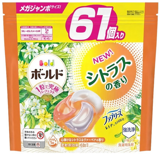Bold 日本原裝進口 4in1 超強洗淨4D洗衣膠囊補充裝 柑橘馬鞭草, 61顆, 1袋