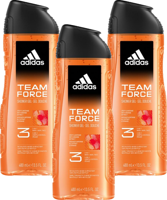 adidas 愛迪達 男性三合一潔顏洗髮沐浴露 超越魅力, 400ml, 3瓶