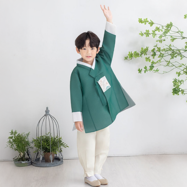 가온한복 아동용 남초록 봉황보 한복세트 AM235