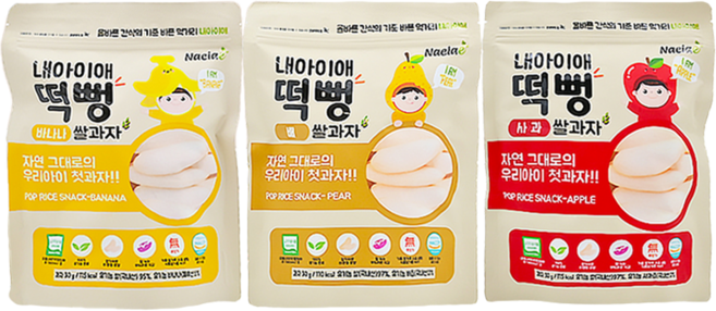 Naeiae 綜合米餅組 Set 3包 營養美味多滋味 條狀設計好拿取 訓練寶寶抓放拿 七無添加好安心, 蘋果口味 + 水梨口味 + 香蕉口味, 90g, 1組