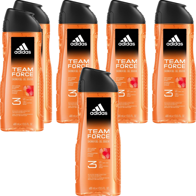 adidas 愛迪達 男性三合一潔顏洗髮沐浴露 超越魅力, 400ml, 6瓶