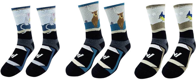 WOAWOA 台灣特有種 羊毛登山襪 L, 水鹿 + 黃山雀 + 獼猴 多色, 1組