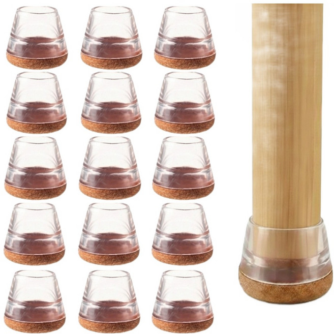 까사재클린 소음 미끄럼 방지 투명 의자 발 커버, 브라운, 16개