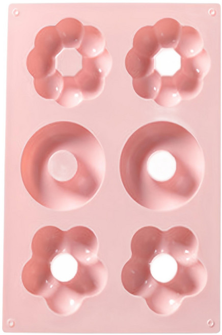 Angelmeow 甜甜圈造型 6格矽膠冰塊模具 粉色, 1個