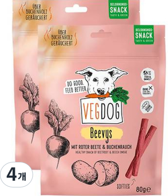 베지독 강아지 숯불고기향 비건 소시지 간식, 비트, 80g, 4개