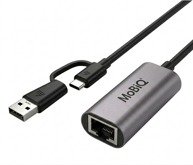 모비큐 하이브리드 2 in 1 유선 울트라 기가비트 이더넷 랜카드 컨버터 노트북 휴대폰 PC용, EM-ACH1PR, 1개