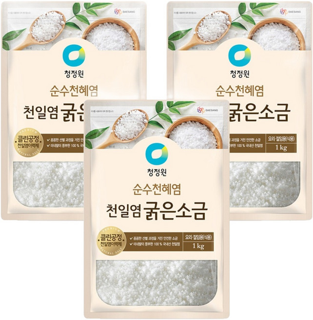 청정원 천일염 굵은소금, 1kg, 3개
