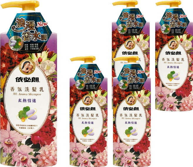 依必朗 洗髮乳 炙熱情迷 積雪草精華 水解蠶絲蛋白 浪漫香水, 850ml, 5瓶